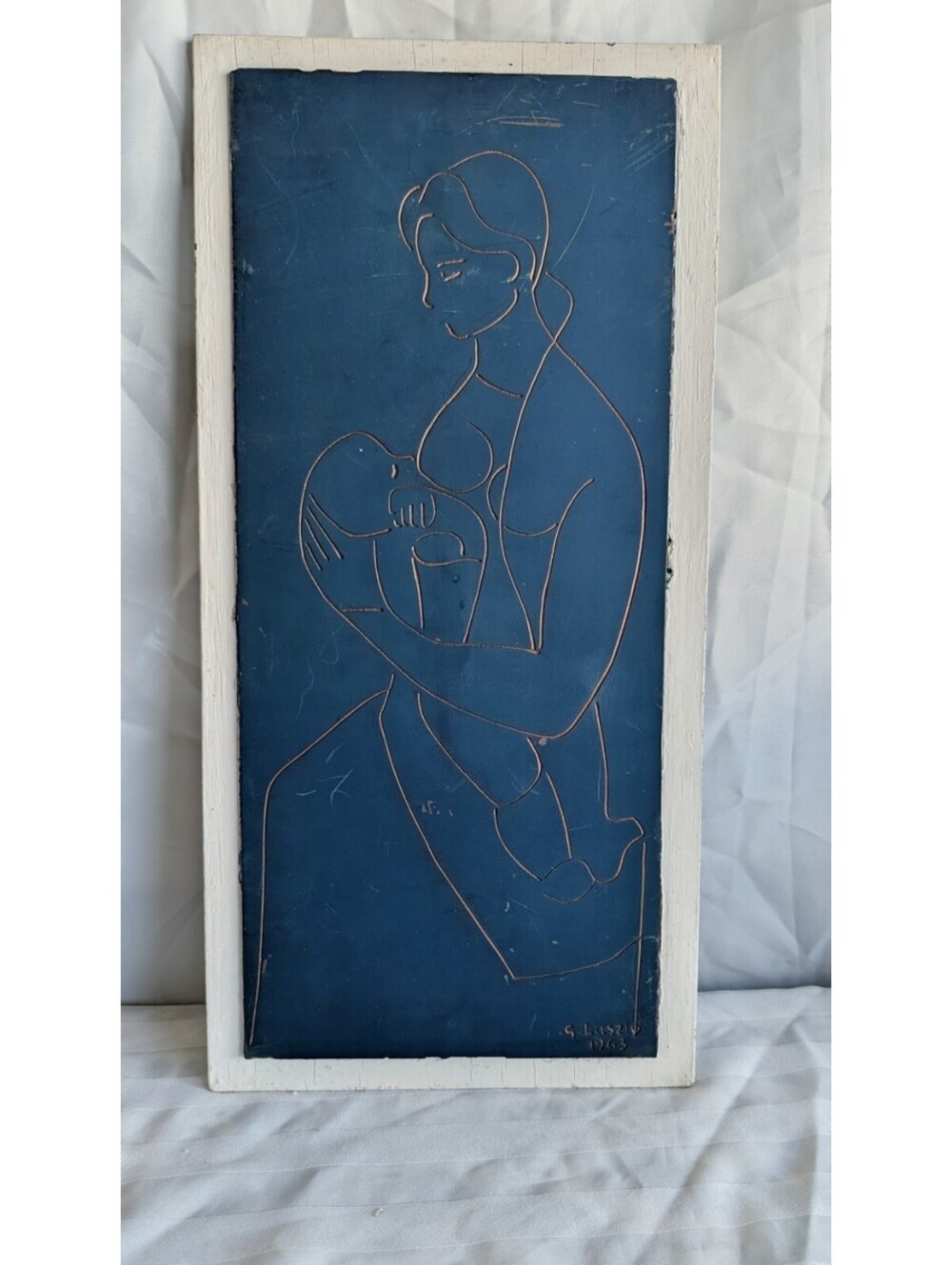 Vintage 1963 George Laszlo Sgraffito Mother And Child Panel Mid Century Art